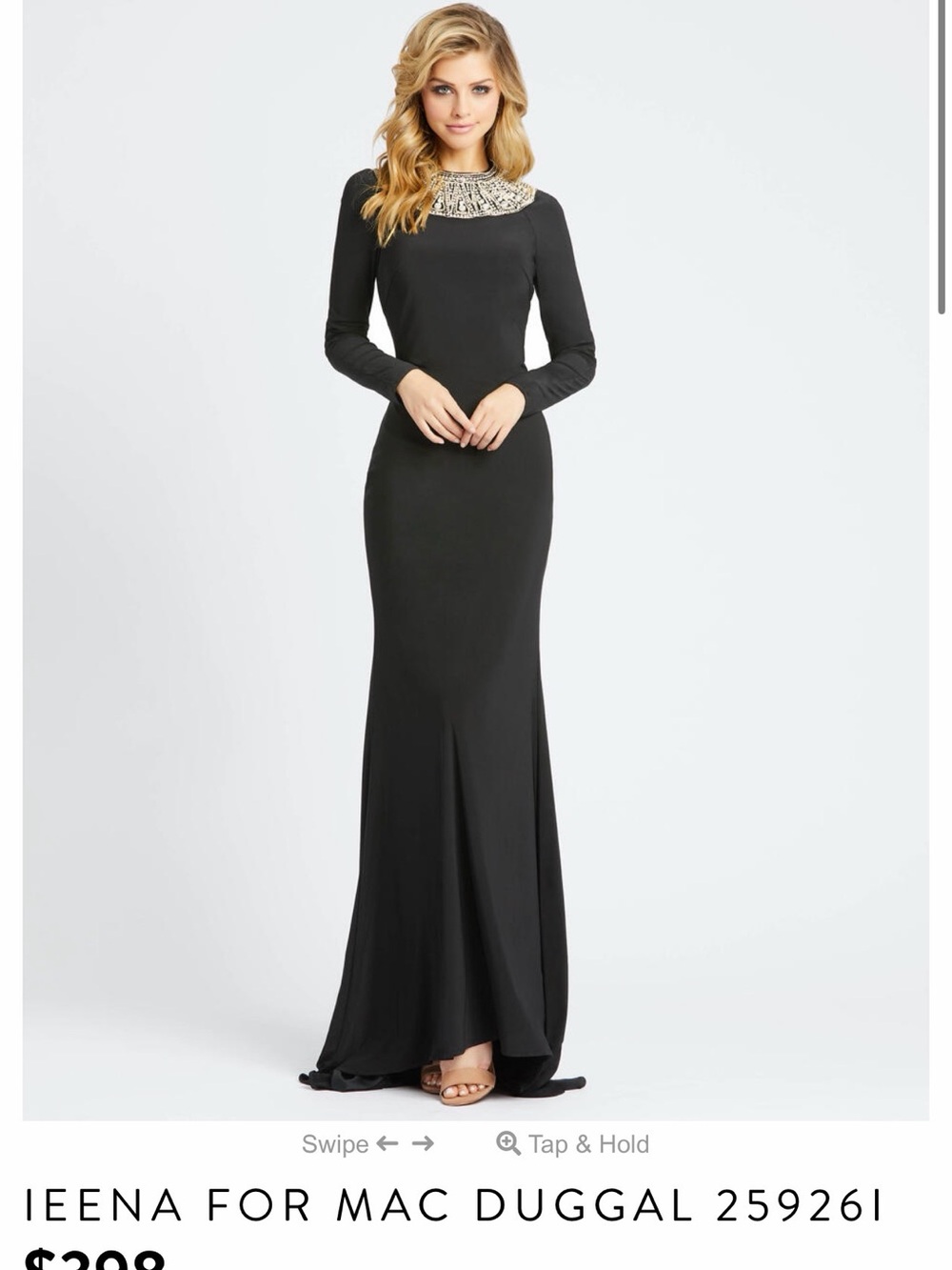 Mac Duggal Black Long Sleeve Gown with Beaded Collar